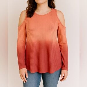 Knox Rose Anthropologie pink waffle knit sweater, cold shoulder long sleeve top